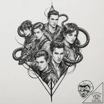 A minimalist tattoo of the five members of th… – tattoo sketch (№1751881742_0, 07.07.2025 09:49) — tattoovalue.net