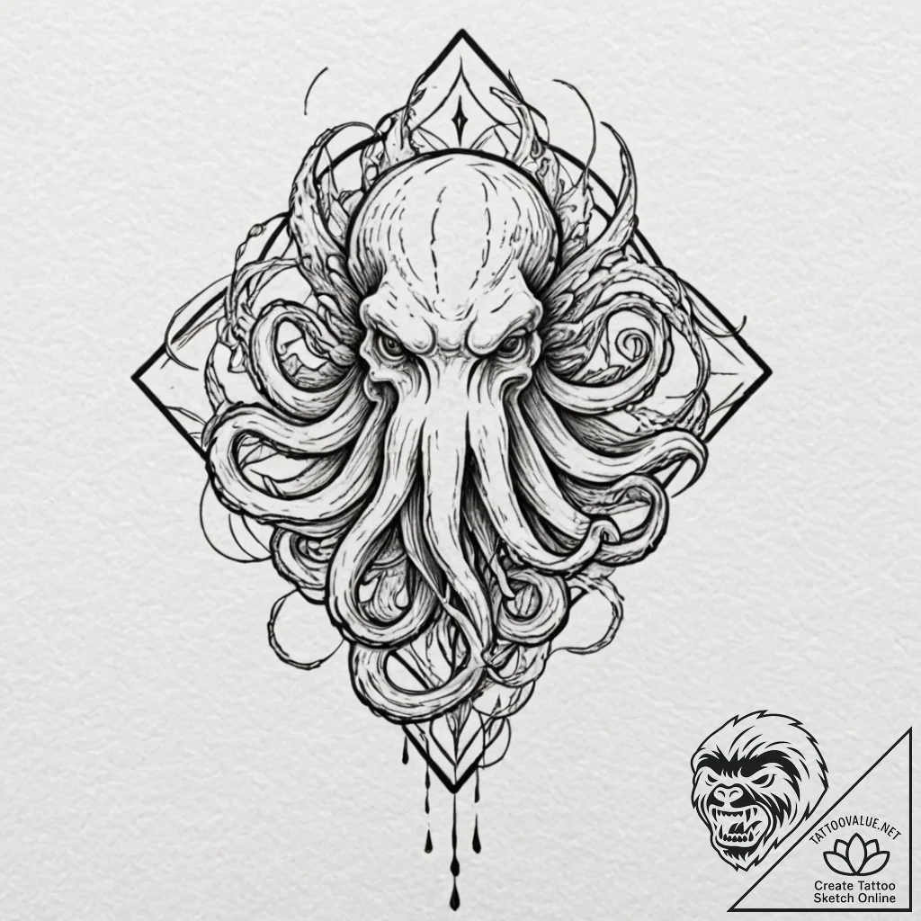 Cthulhu, tattoo flash sheet design, subtle dr... - tattoo sketch (№1751882162_0, 07.07.2025 09:56) — tattoovalue.net