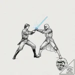 A minimalist tattoo of the lightsaber duel on… – tattoo sketch (№1751882415_0, 07.07.2025 10:00) — tattoovalue.net