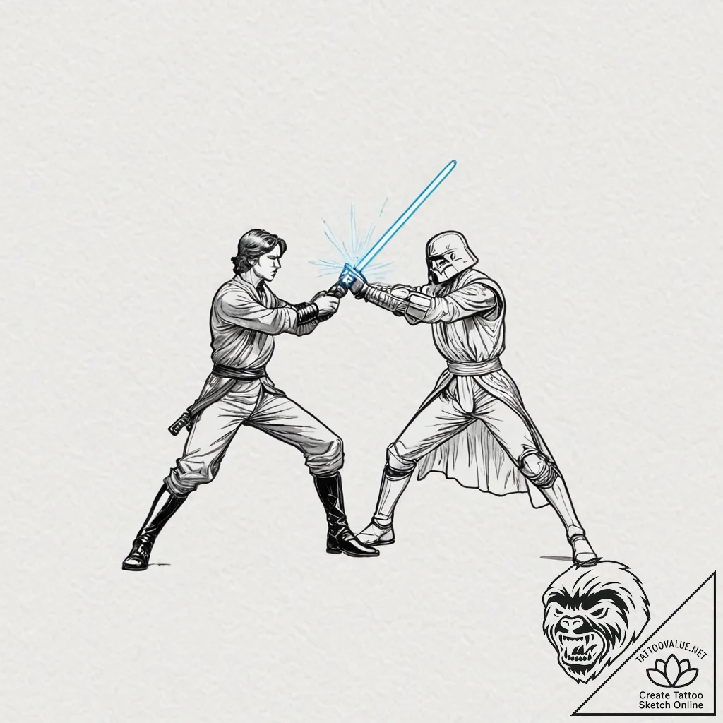 A minimalist tattoo of the lightsaber duel on... - tattoo sketch (№1751882415_0, 07.07.2025 10:00) — tattoovalue.net