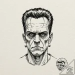 A neo-traditional tattoo portrait of frankens… – tattoo sketch (№1751883086_0, 07.07.2025 10:11) — tattoovalue.net