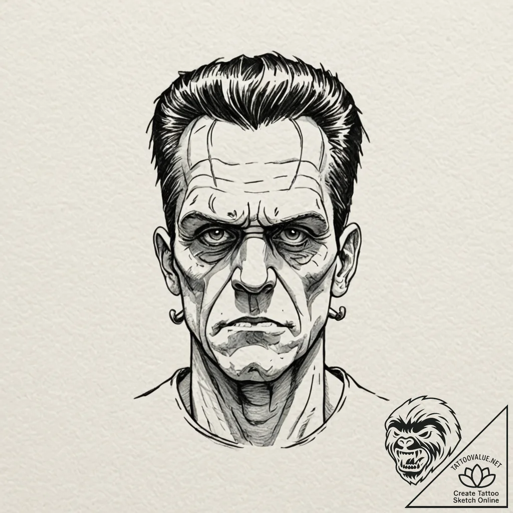 A neo-traditional tattoo portrait of frankens... - tattoo sketch (№1751883086_0, 07.07.2025 10:11) — tattoovalue.net