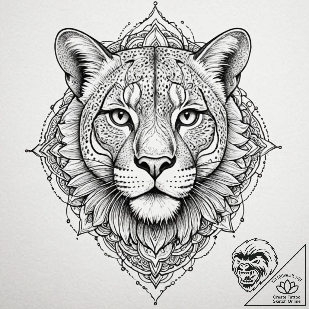 Cougar, artistic tattoo sketch, highly detail... - tattoo sketch (№1751883255_0, 07.07.2025 10:14) — tattoovalue.net