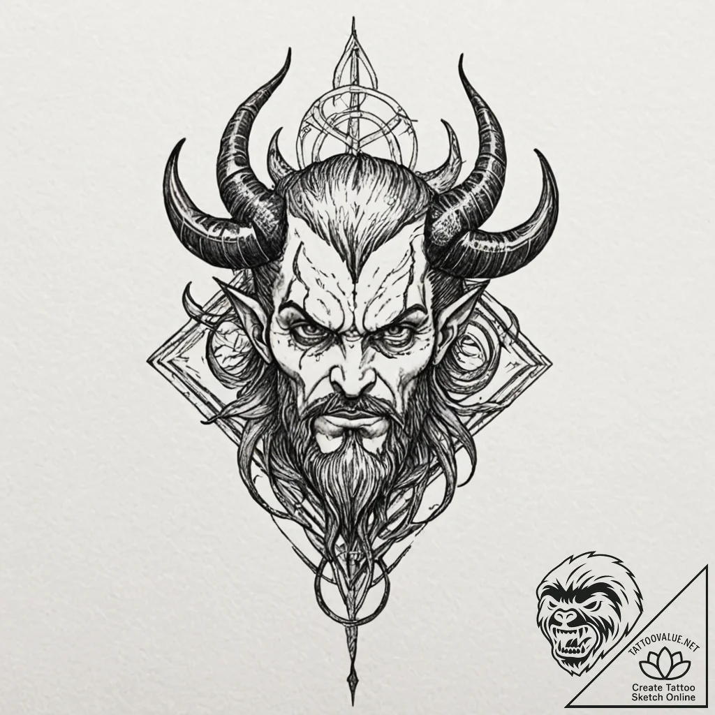 Satan, tattoo drawing outline, no background,... - tattoo sketch (№1751884145_0, 07.07.2025 10:29) — tattoovalue.net