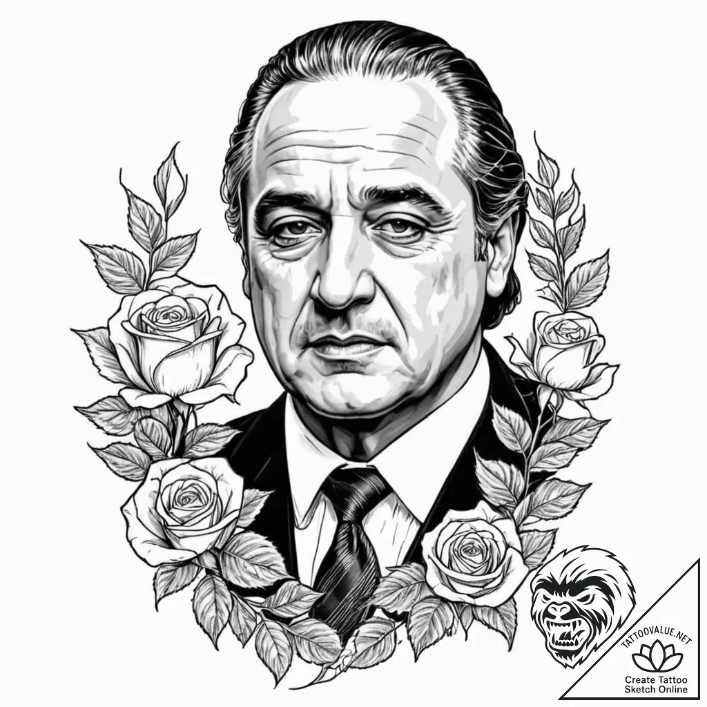A chicano style portrait of don vito corleone... - tattoo sketch (№1751884819_0, 07.07.2025 10:40) — tattoovalue.net