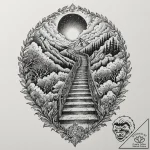 Stairway to the clouds, ink illustration for… – tattoo sketch (№1751885828_0, 07.07.2025 10:57) — tattoovalue.net