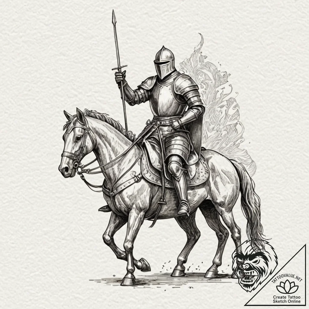 Knight jousting, concept art for tattoo, on w... - tattoo sketch (№1751885911_0, 07.07.2025 10:58) — tattoovalue.net