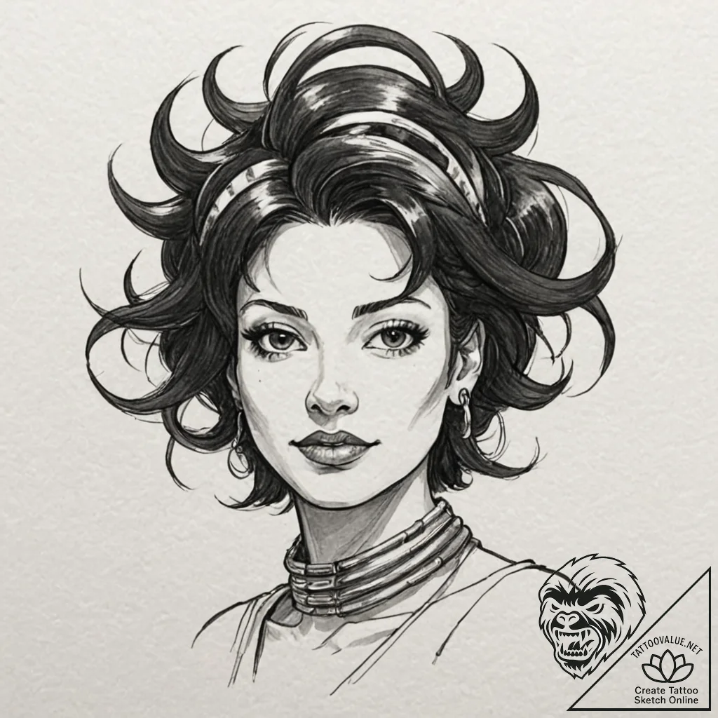A neo-traditional tattoo of leela from futura... - tattoo sketch (№1751886163_0, 07.07.2025 11:02) — tattoovalue.net