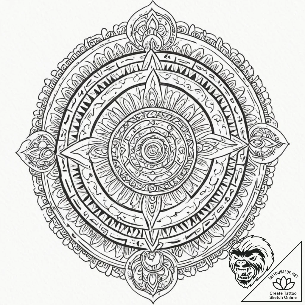 A mayan calendar stone, ink illustration for... - tattoo sketch (№1751886248_0, 07.07.2025 11:04) — tattoovalue.net