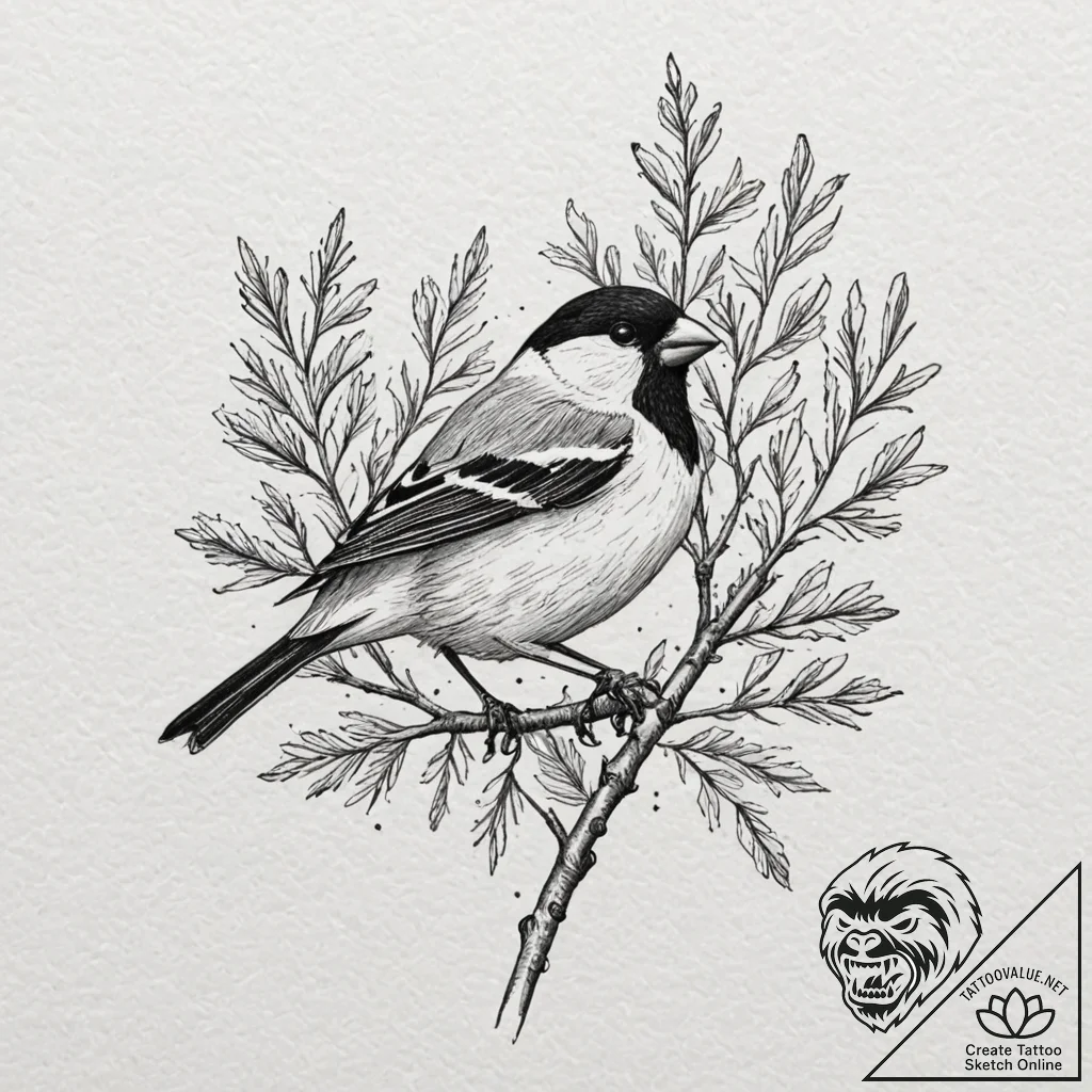 Bullfinch, concept art for tattoo, unique des... - tattoo sketch (№1751886332_0, 07.07.2025 11:05) — tattoovalue.net