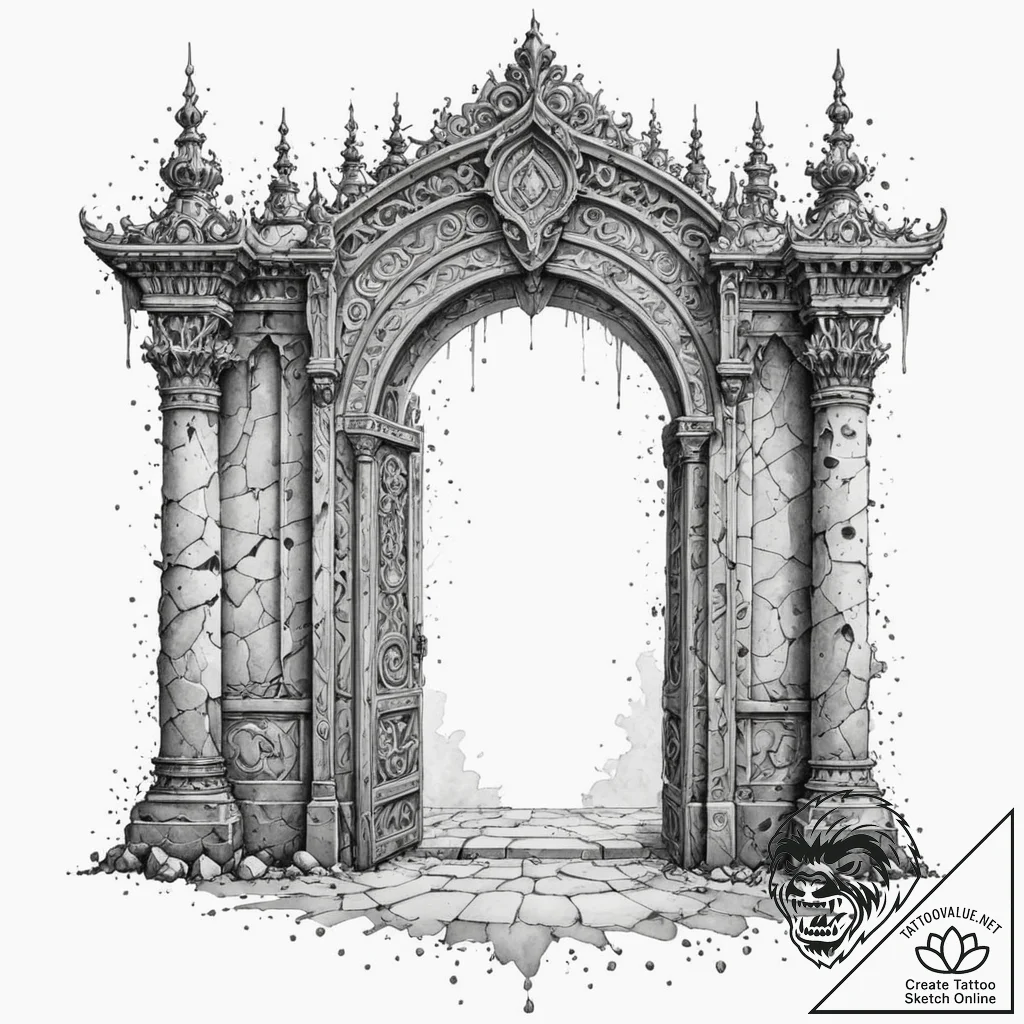 A dotwork tattoo design of the doors of durin... - tattoo sketch (№1751886669_0, 07.07.2025 11:11) — tattoovalue.net
