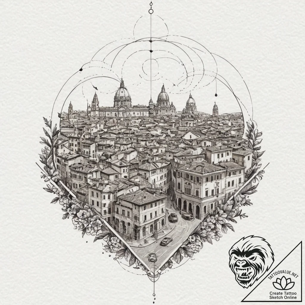 A watercolor sketch of the city of rome from... - tattoo sketch (№1751886753_0, 07.07.2025 11:12) — tattoovalue.net