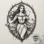 Morgan le fay, concept art for tattoo, on tex… – tattoo sketch (№1751887006_0, 07.07.2025 11:16) — tattoovalue.net