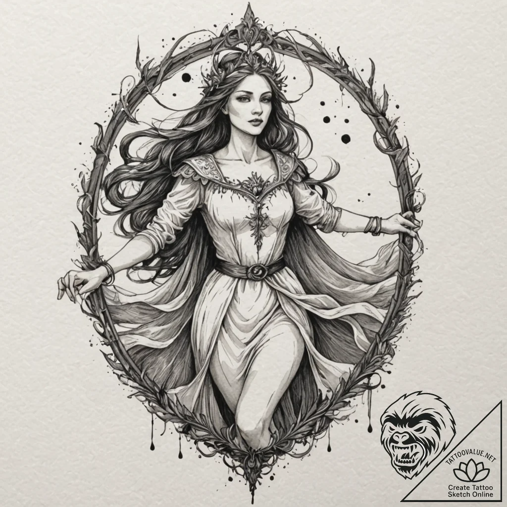 Morgan le fay, concept art for tattoo, on tex... - tattoo sketch (№1751887006_0, 07.07.2025 11:16) — tattoovalue.net