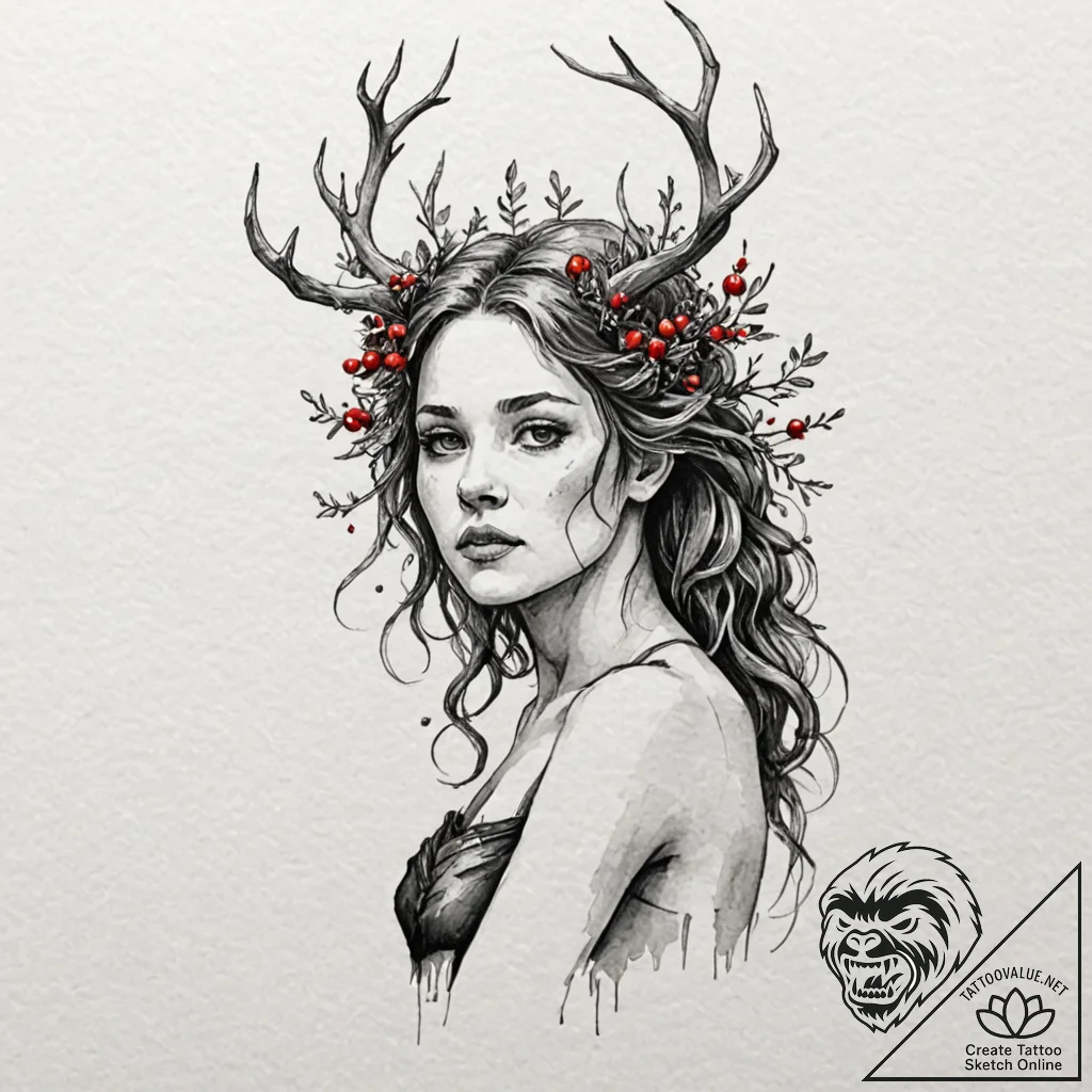 A watercolor tattoo of a beautiful dryad or w... - tattoo sketch (№1751887089_0, 07.07.2025 11:18) — tattoovalue.net