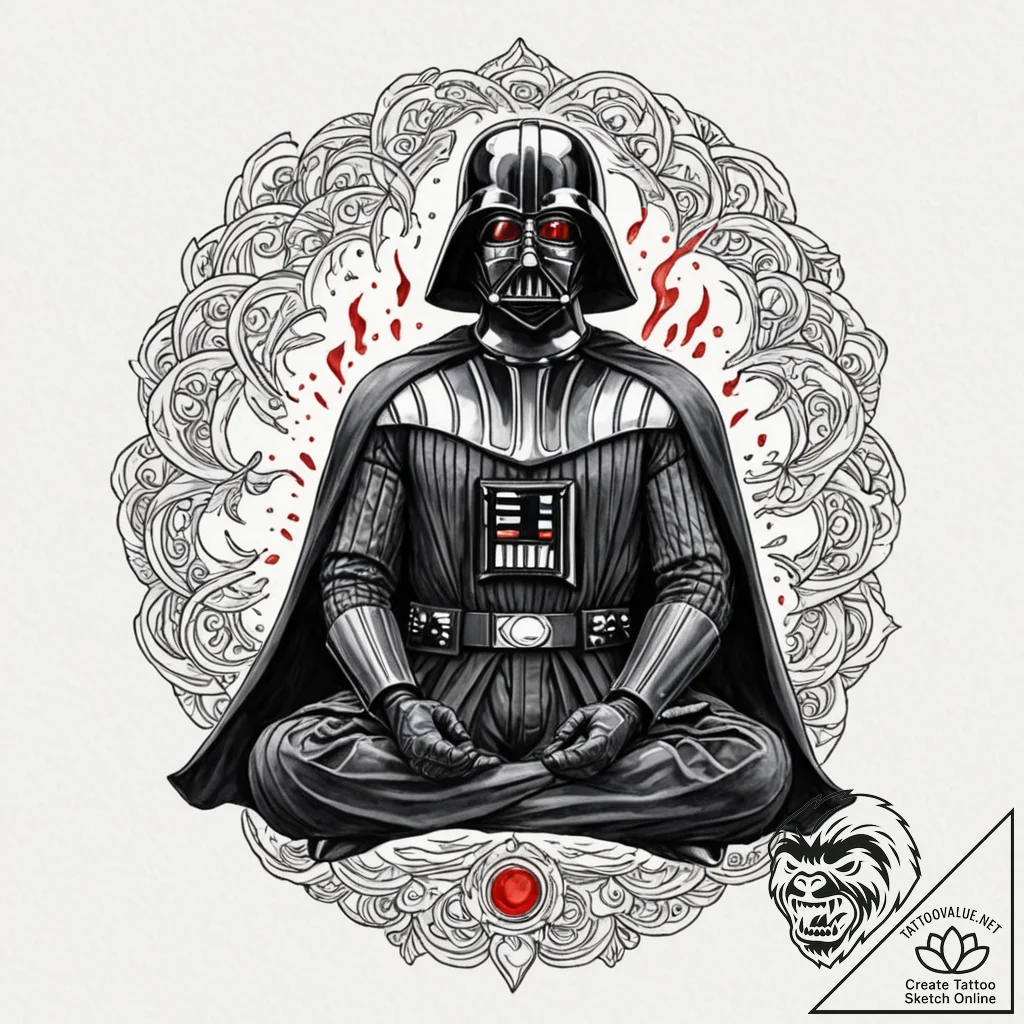 Watercolor sketch of darth vader meditating,... - tattoo sketch (№1751887259_0, 07.07.2025 11:20) — tattoovalue.net