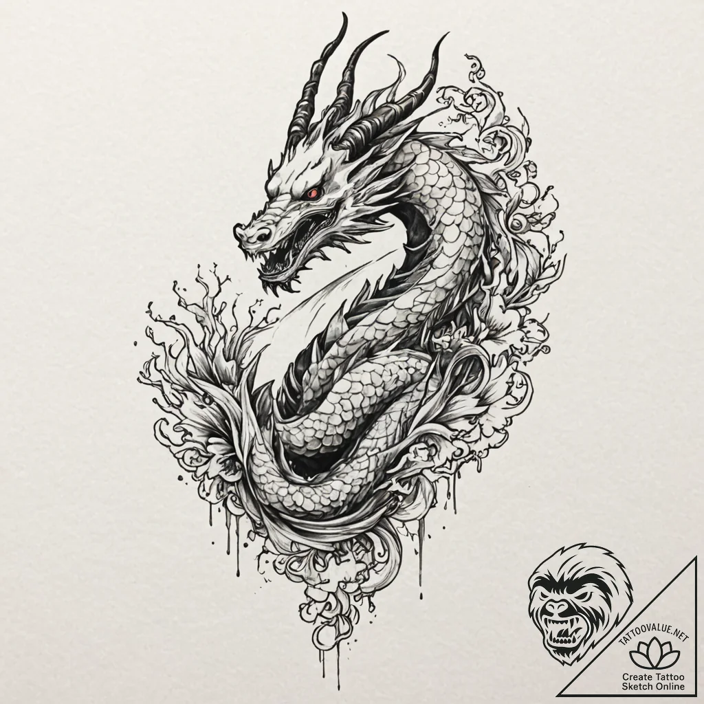 A trash polka composition of a wendigo, a cre... - tattoo sketch (№1751887764_0, 07.07.2025 11:29) — tattoovalue.net