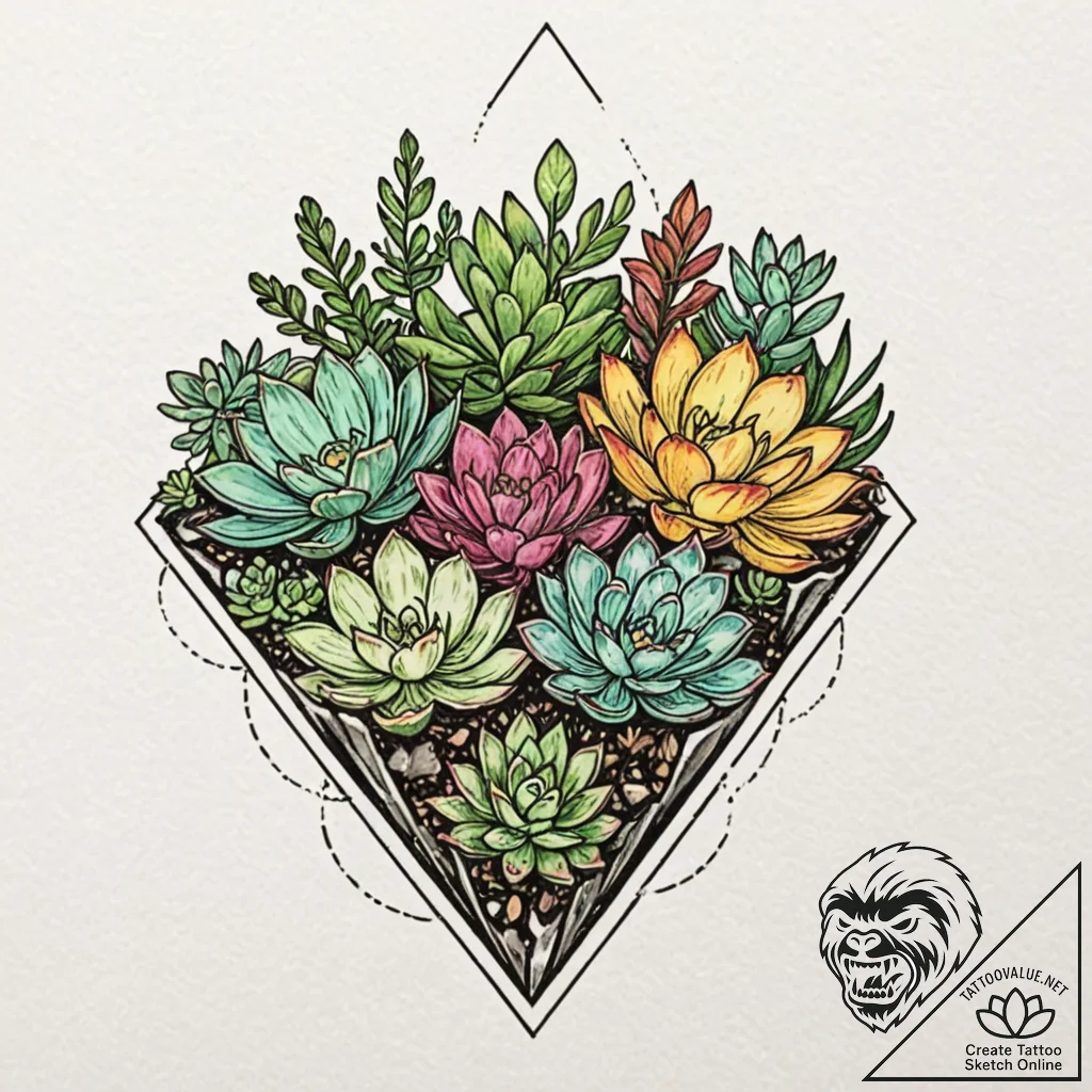 A terrarium with succulents, tattoo drawing o... - tattoo sketch (№1751888187_0, 07.07.2025 11:36) — tattoovalue.net