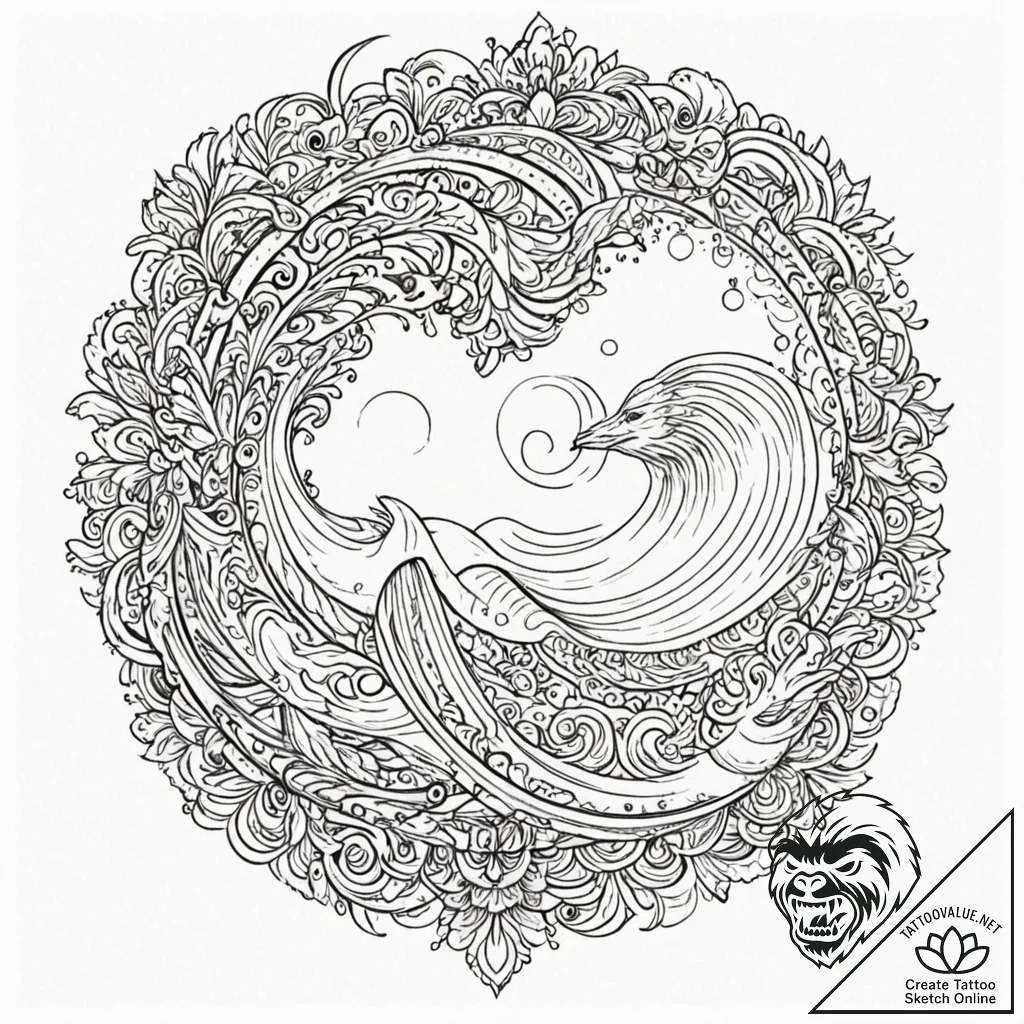 Selkie, artistic tattoo sketch, ornamental ta... - tattoo sketch (№1751888815_0, 07.07.2025 11:46) — tattoovalue.net