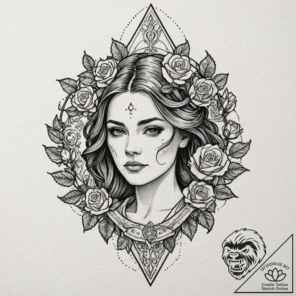 Valkyrie, tattoo line art, sepia tone sketch,... - tattoo sketch (№1751888898_0, 07.07.2025 11:48) — tattoovalue.net