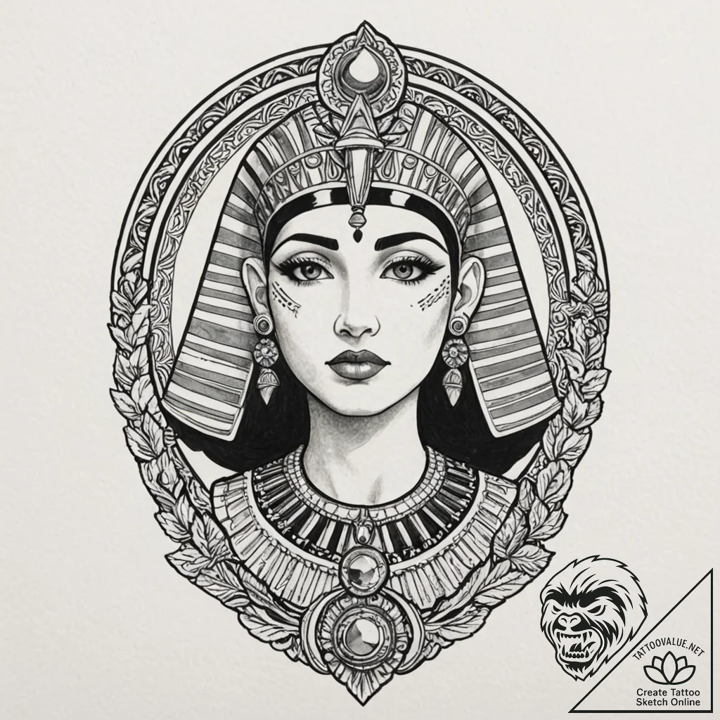 Cleopatra, tattoo flash sheet design, bold ou... - tattoo sketch (№1751889150_0, 07.07.2025 11:52) — tattoovalue.net