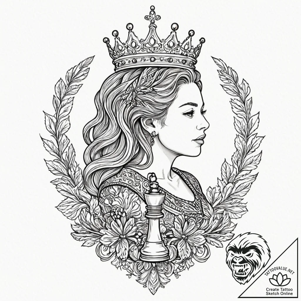 A single chess piece (e.g., the queen), tatto... - tattoo sketch (№1751899977_0, 07.07.2025 14:52) — tattoovalue.net