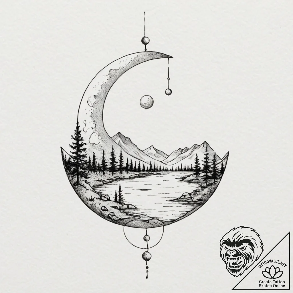 A watercolor sketch of the "moon river" scene... - tattoo sketch (№1751900751_0, 07.07.2025 15:05) — tattoovalue.net