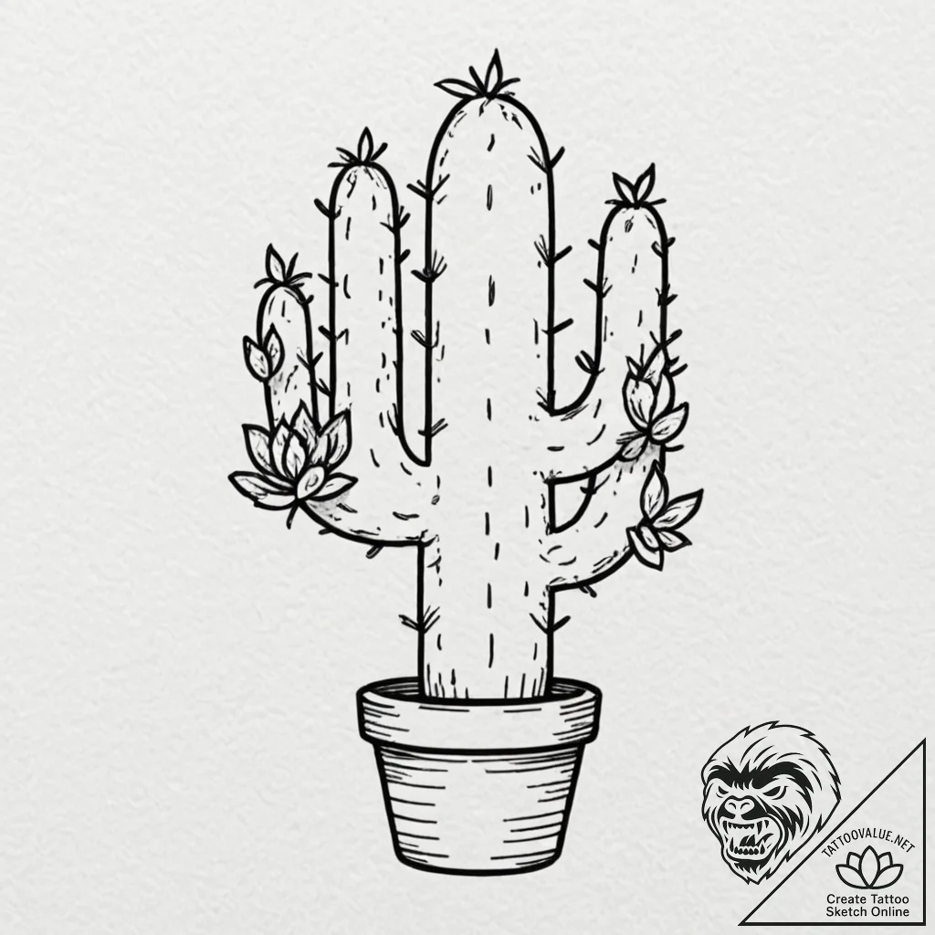 Cactus, tattoo flash sheet design, subtle dro... - tattoo sketch (№1751900837_0, 07.07.2025 15:07) — tattoovalue.net