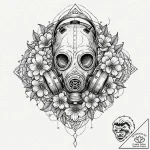 Gas mask with flowers growing from it, tattoo… – tattoo sketch (№1751901362_0, 07.07.2025 15:16) — tattoovalue.net
