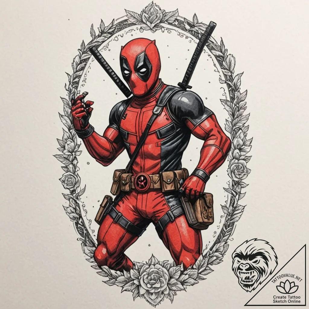 A neo-traditional tattoo of deadpool, breakin... - tattoo sketch (№1751901623_0, 07.07.2025 15:20) — tattoovalue.net
