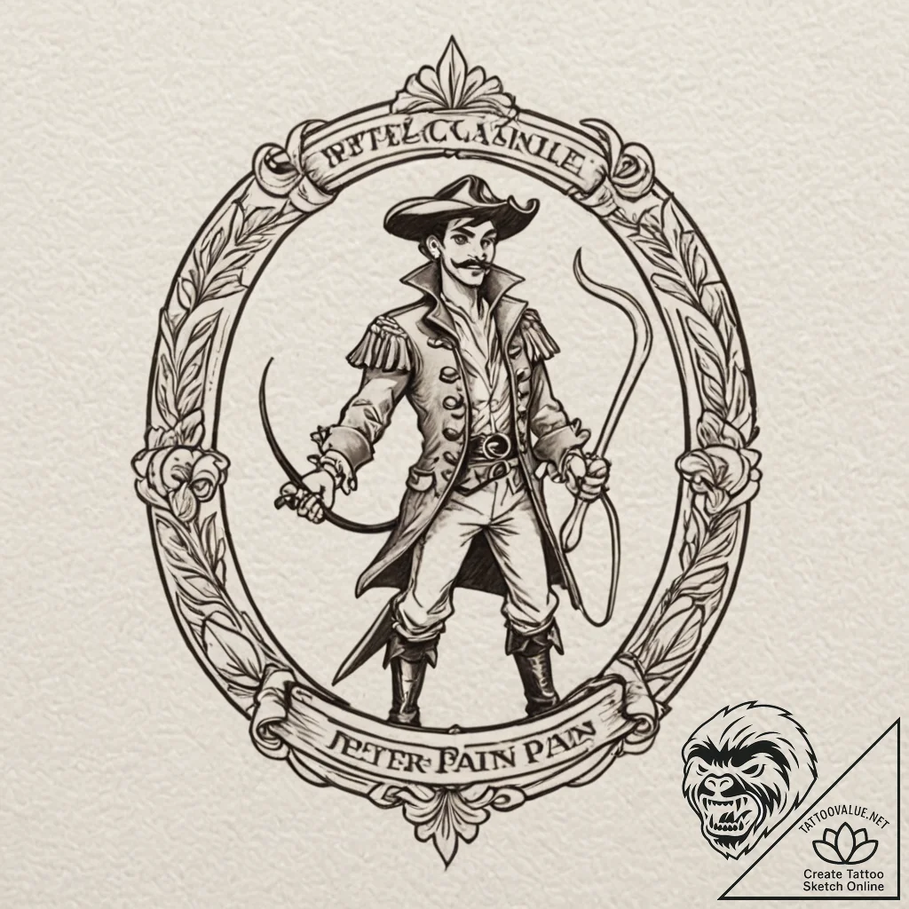 A neo-traditional tattoo of peter pan fightin... - tattoo sketch (№1751901711_0, 07.07.2025 15:21) — tattoovalue.net
