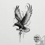 A single raven feather, tattoo flash sheet de… – tattoo sketch (№1751902230_0, 07.07.2025 15:30) — tattoovalue.net