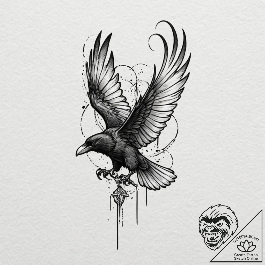 A single raven feather, tattoo flash sheet de... - tattoo sketch (№1751902230_0, 07.07.2025 15:30) — tattoovalue.net