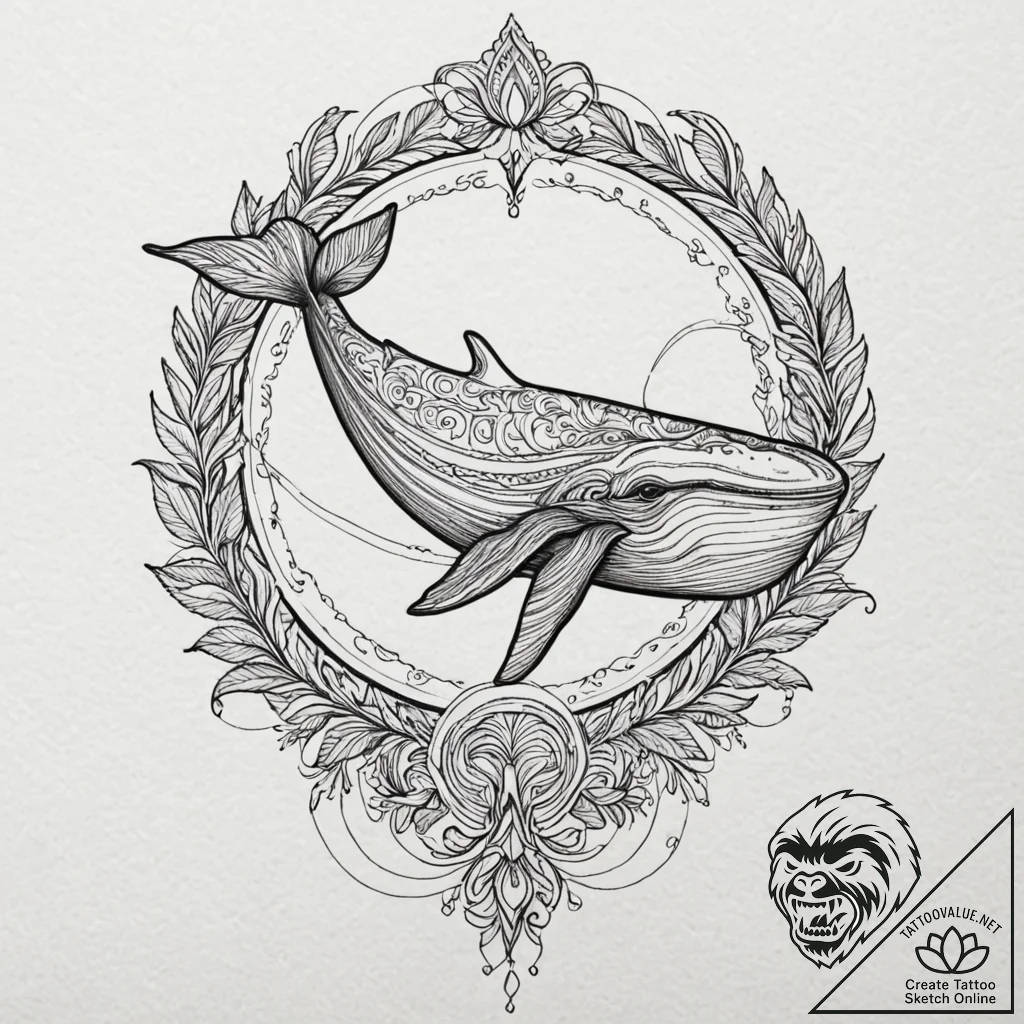 Whale, artistic tattoo sketch, neo traditiona... - tattoo sketch (№1751902317_0, 07.07.2025 15:31) — tattoovalue.net