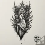 Baba yaga, concept art for tattoo, moderately… – tattoo sketch (№1751902404_0, 07.07.2025 15:33) — tattoovalue.net