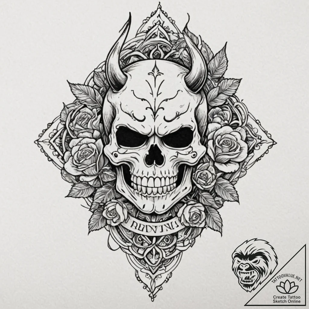 Oni mask, tattoo flash sheet design, studio l... - tattoo sketch (№1751902575_0, 07.07.2025 15:36) — tattoovalue.net