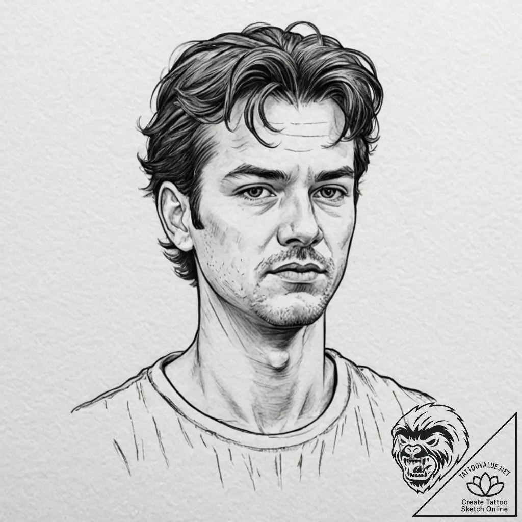 A graphic novel portrait of the main characte... - tattoo sketch (№1751902833_0, 07.07.2025 15:40) — tattoovalue.net