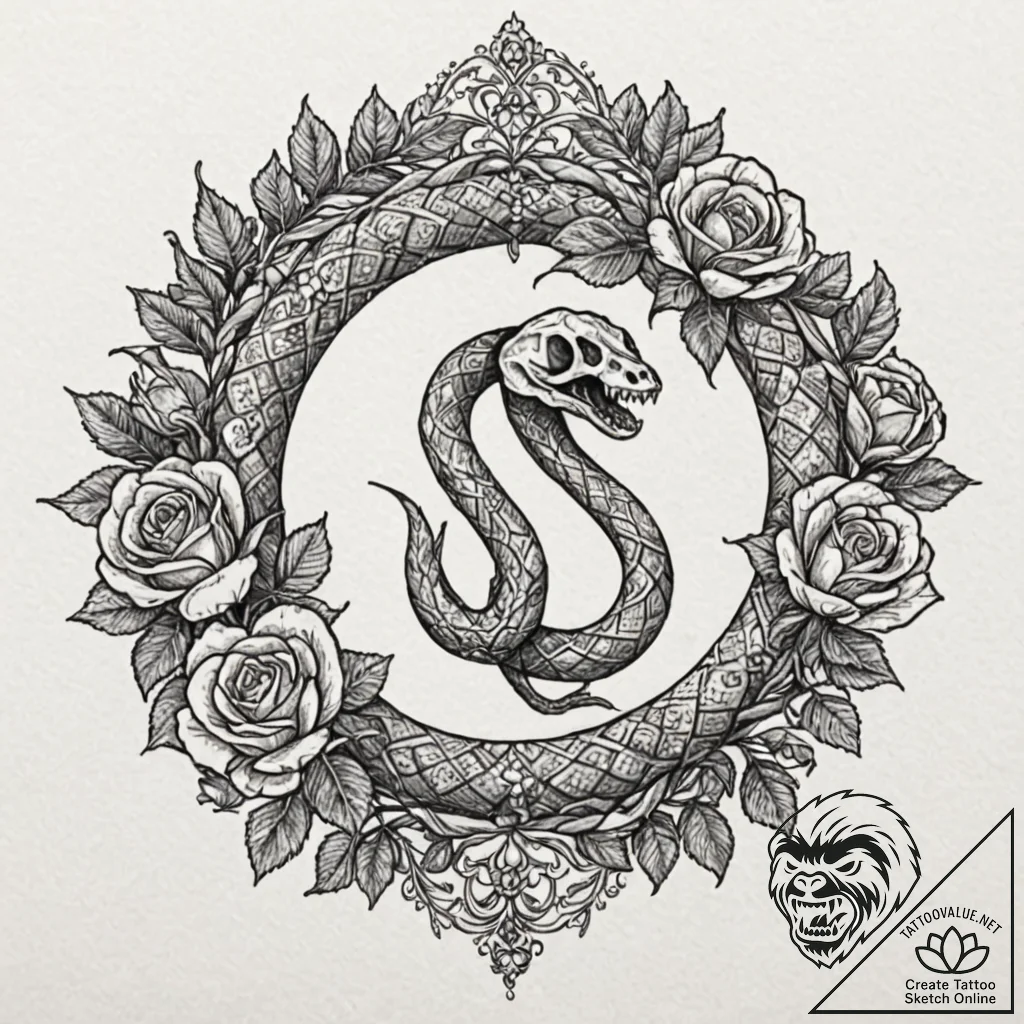 A dotwork mandala of the ouroboros, the snake... - tattoo sketch (№1751903213_0, 07.07.2025 15:46) — tattoovalue.net