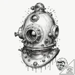 Antique diving helmet, concept art for tattoo… – tattoo sketch (№1751904464_0, 07.07.2025 16:07) — tattoovalue.net