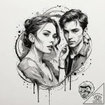 A trash polka portrait of the main characters… – tattoo sketch (№1751905419_0, 07.07.2025 16:23) — tattoovalue.net