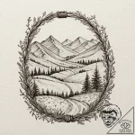 A watercolor sketch of the shire, with bag en… – tattoo sketch (№1751906100_0, 07.07.2025 16:35) — tattoovalue.net