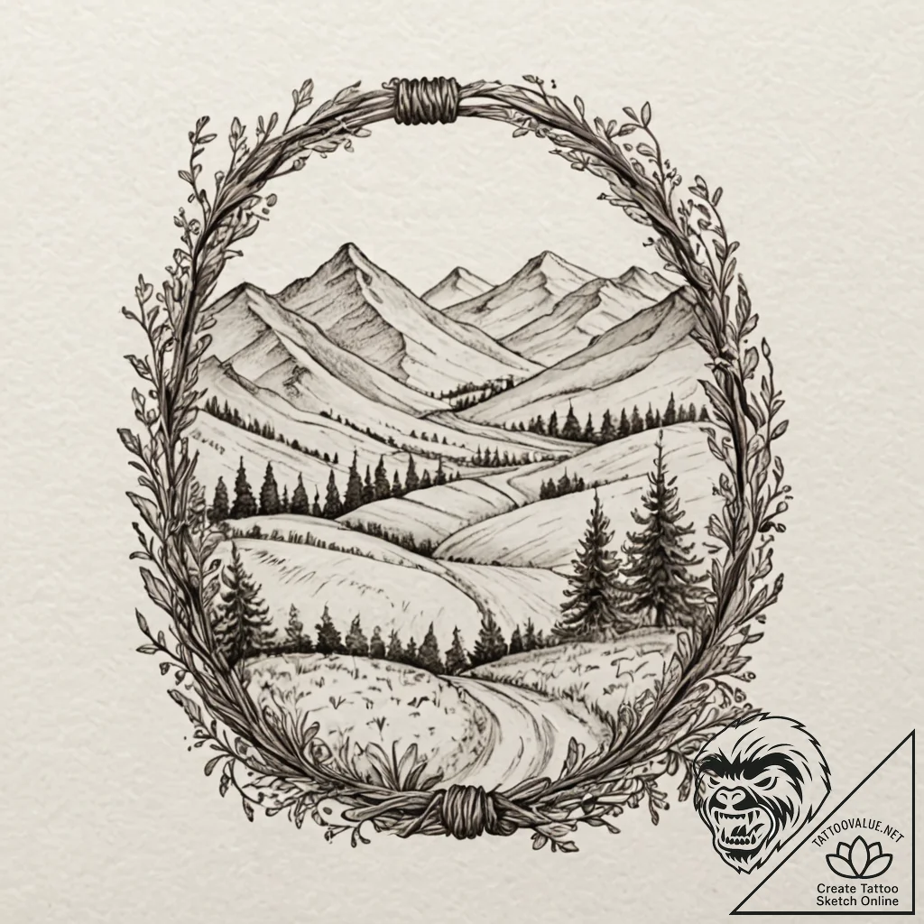 A watercolor sketch of the shire, with bag en... - tattoo sketch (№1751906100_0, 07.07.2025 16:35) — tattoovalue.net
