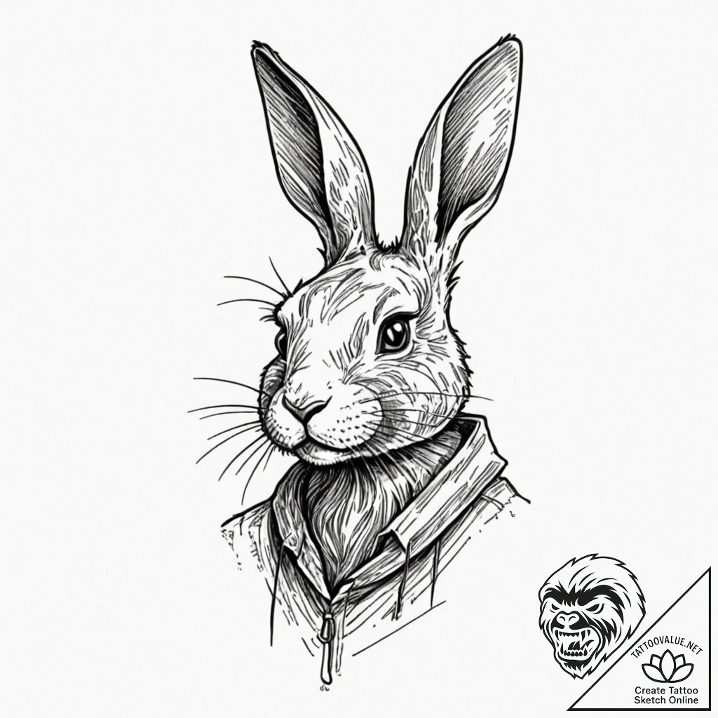 A minimalist tattoo of the rabbit from donnie... - tattoo sketch (№1751906962_0, 07.07.2025 16:49) — tattoovalue.net