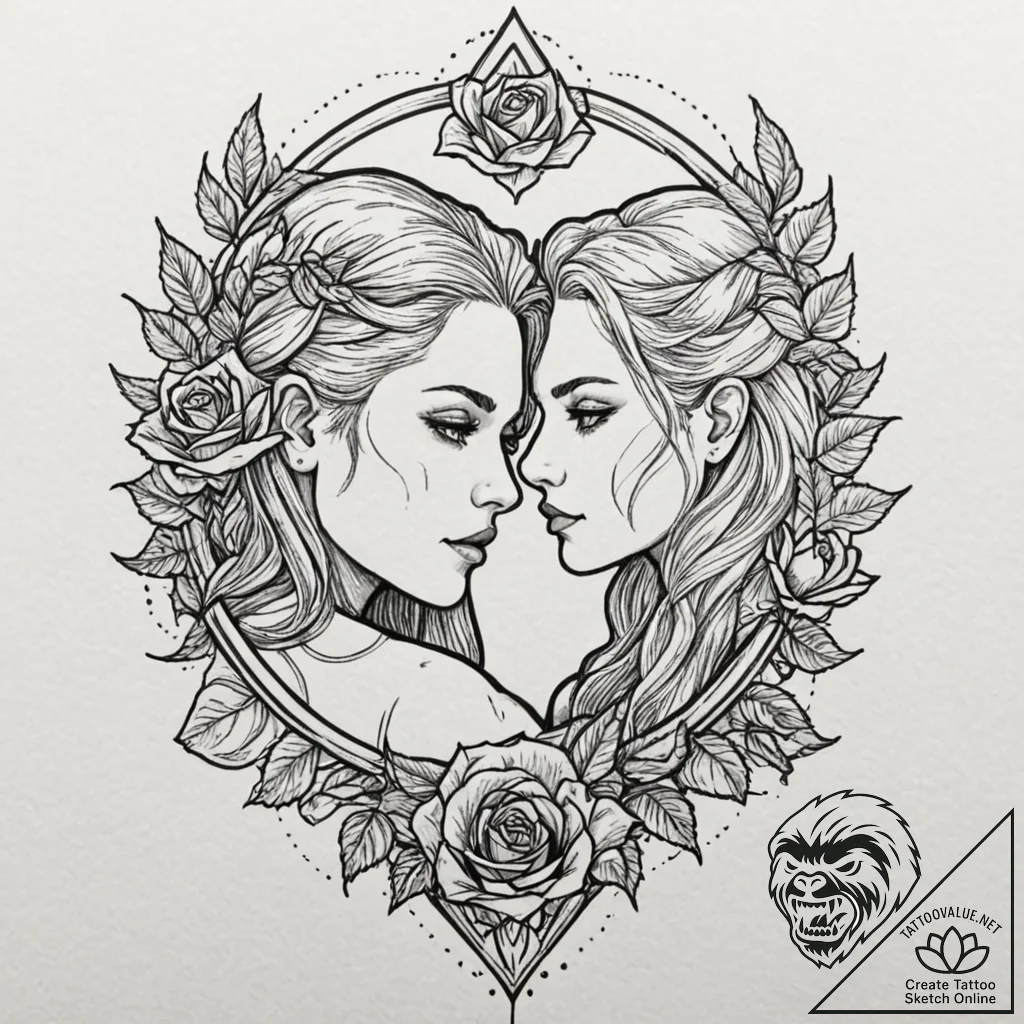 A linework tattoo of the intertwined destinie... - tattoo sketch (№1751907304_0, 07.07.2025 16:55) — tattoovalue.net