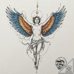 Icarus with melting wings, tattoo line art, m… – tattoo sketch (№1751907731_0, 07.07.2025 17:02) — tattoovalue.net