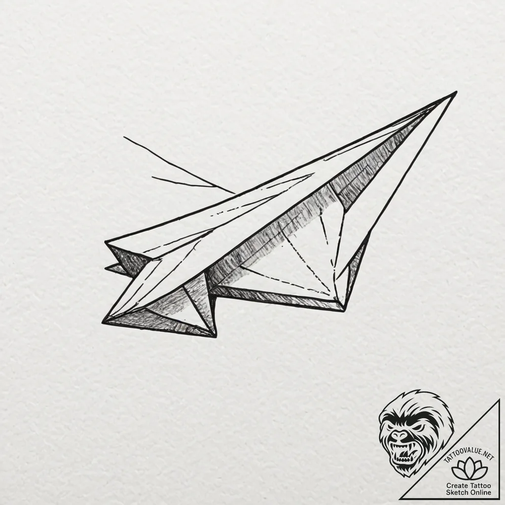Paper airplane, concept art for tattoo, minim... - tattoo sketch (№1751908154_0, 07.07.2025 17:09) — tattoovalue.net