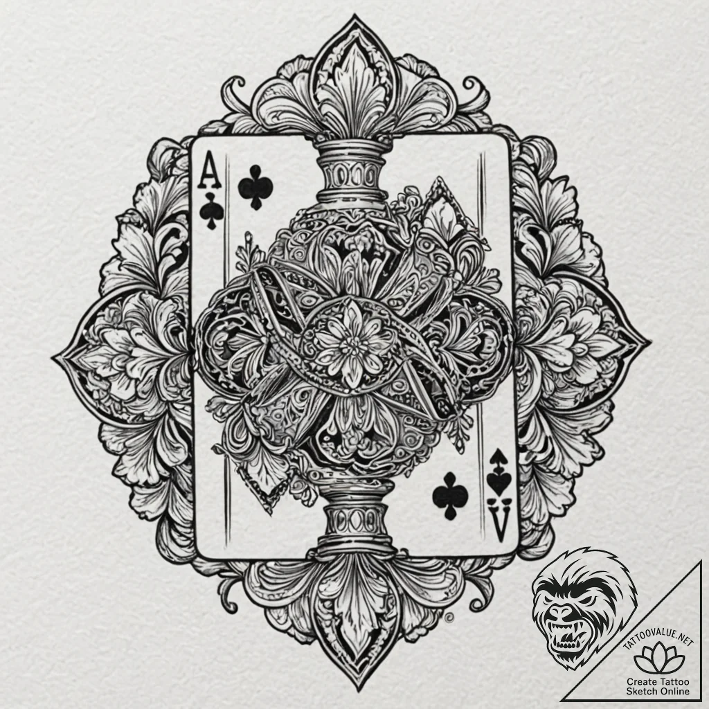 Playing card hand (e.g., a royal flush), tatt... - tattoo sketch (№1751908753_0, 07.07.2025 17:19) — tattoovalue.net