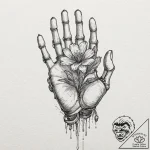Robotic hand holding a real flower, ink illus… – tattoo sketch (№1751909610_0, 07.07.2025 17:33) — tattoovalue.net