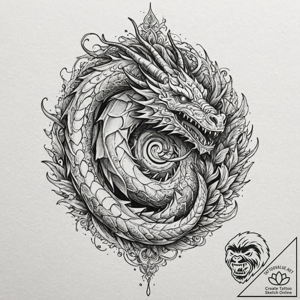 Fractal dragon, tattoo drawing outline, soft... - tattoo sketch (№1751909694_0, 07.07.2025 17:34) — tattoovalue.net