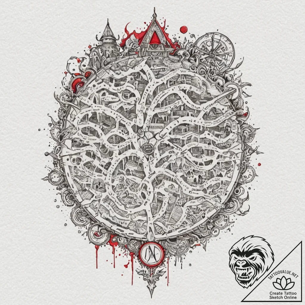 A dotwork tattoo design of the marauder's map... - tattoo sketch (№1751909781_0, 07.07.2025 17:36) — tattoovalue.net
